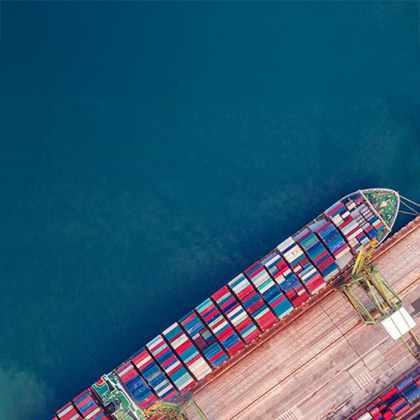 Aerial view of an oil tanker in the water.