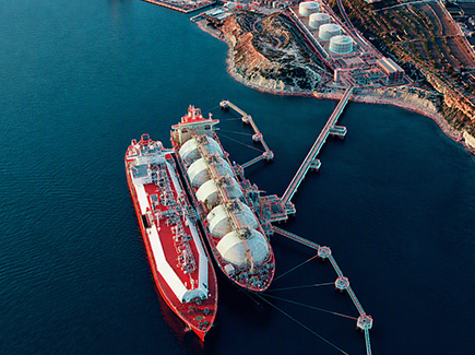 LNG carriers at a marine terminal.