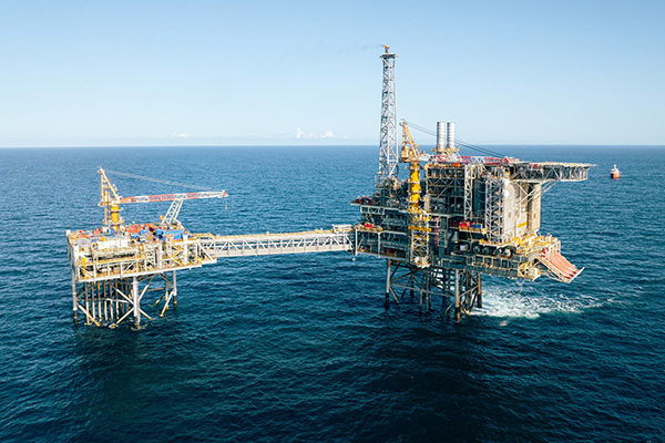 Offshore platform and tanker in the Scott field.