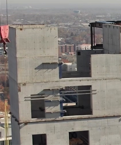 Concrete building being constructed.