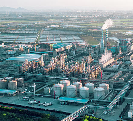 Aerial view of a large chemical plant. 