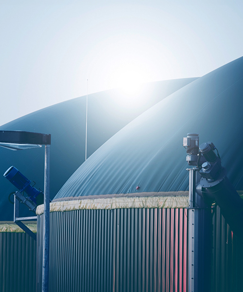 Two domes of a biogas plant.