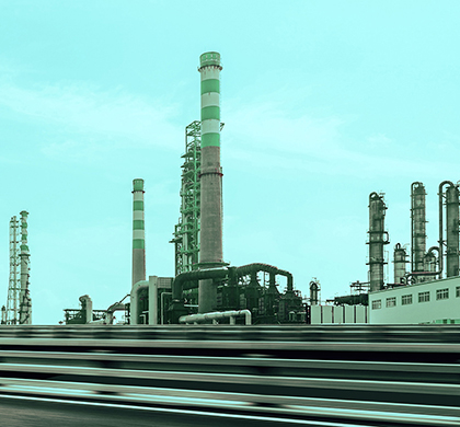 Tall structures of a refinery.