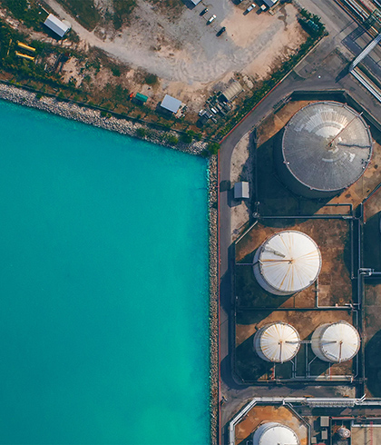 Oil storage tanks at a port.